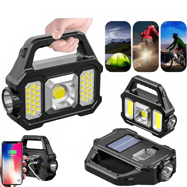 Powerful Solar LED Flashlight With Dual Light Sources For Camping USB Rechargeable Delivers Reliable Outdoor Lighting - GetGadgets