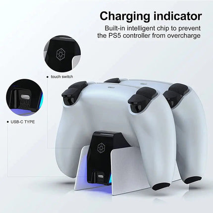 Stunning PS5 DualSense Charging Dock For Two Controllers With Blue LED Status Keeps Controllers Ready - GetGadgets