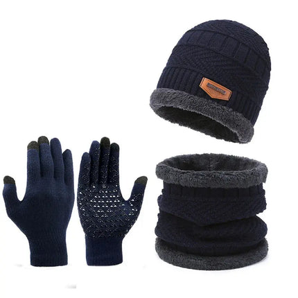 Men's Windproof Knit Hat Scarf Gloves Set For Winter - GetGadgets