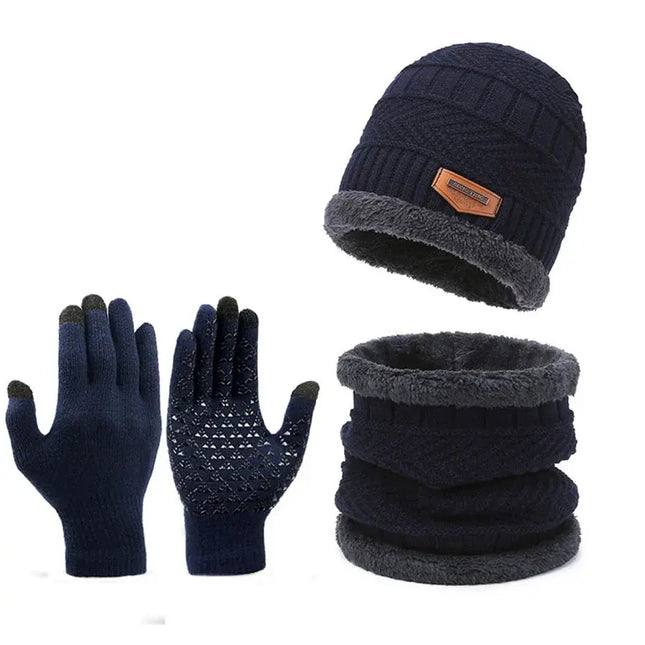 Men's Windproof Knit Hat Scarf Gloves Set For Winter - GetGadgets