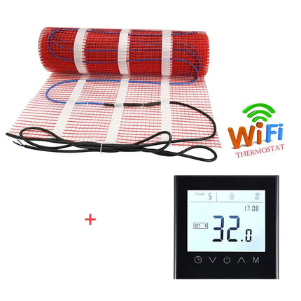 Underfloor Heating Mat With Thermostat Electric Radiant Warmmat Self-adhesive 1m2 100W/m2 For Ceramic Tile Wooden Floor Heating - GetGadgets