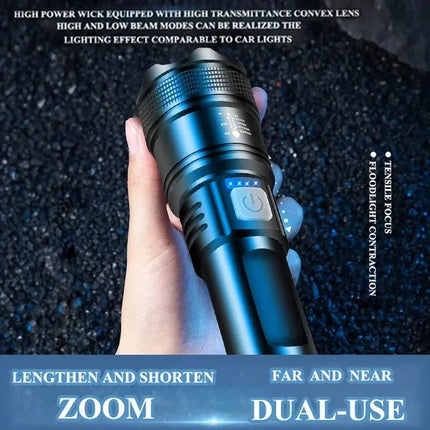 Powerful P70 Led Flashlights 5000LM Ultra Bright Tactical Light Emergency Spotlights Telescopic Zoom Light Built-in Battery - GetGadgets