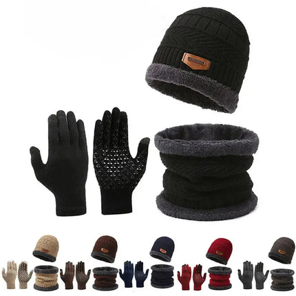 Men's Windproof Knit Hat Scarf Gloves Set For Winter - GetGadgets