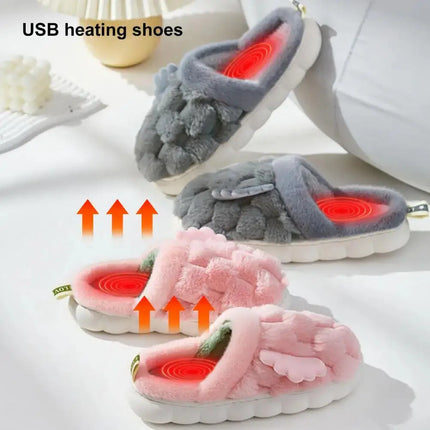 USB Men Women Heated Footwear Couple Foot Warmer Shoes Electric Heating Shoes Winter Warm Plush Slippers Indoor Home Slippers - GetGadgets
