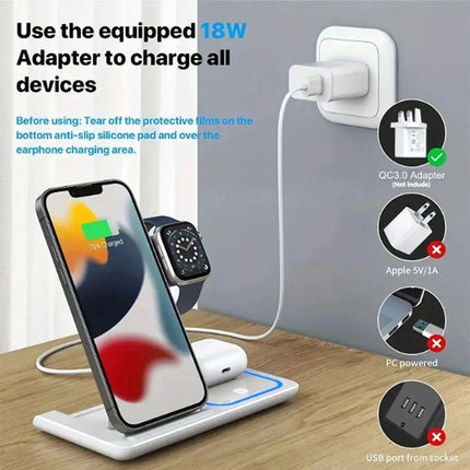 Powerful 30W 3-In-1 Wireless Charger With Foldable Dual-Coil Design For Fast Triple-Device Charging - GetGadgets