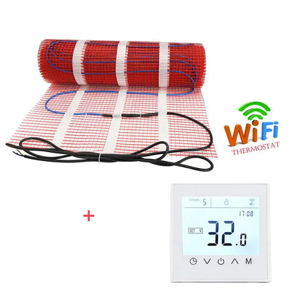 Underfloor Heating Mat With Thermostat Electric Radiant Warmmat Self-adhesive 1m2 100W/m2 For Ceramic Tile Wooden Floor Heating - GetGadgets