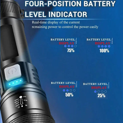 Powerful P70 Led Flashlights 5000LM Ultra Bright Tactical Light Emergency Spotlights Telescopic Zoom Light Built-in Battery - GetGadgets