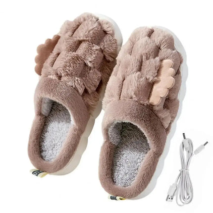USB Men Women Heated Footwear Couple Foot Warmer Shoes Electric Heating Shoes Winter Warm Plush Slippers Indoor Home Slippers - GetGadgets