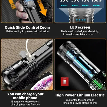 Powerful P70 Led Flashlights 5000LM Ultra Bright Tactical Light Emergency Spotlights Telescopic Zoom Light Built-in Battery - GetGadgets