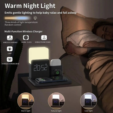 Epic 3in1 Wireless Charger With Clock Nightlight Tidy Desk - GetGadgets