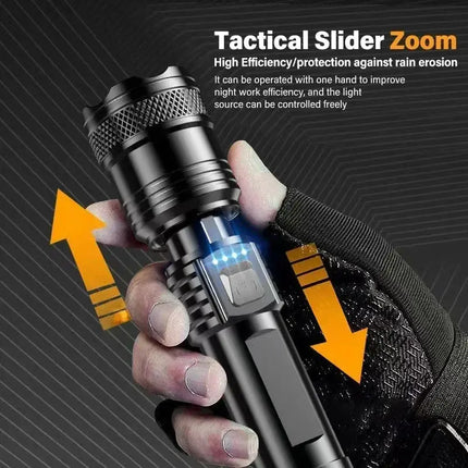 Powerful P70 Led Flashlights 5000LM Ultra Bright Tactical Light Emergency Spotlights Telescopic Zoom Light Built-in Battery - GetGadgets