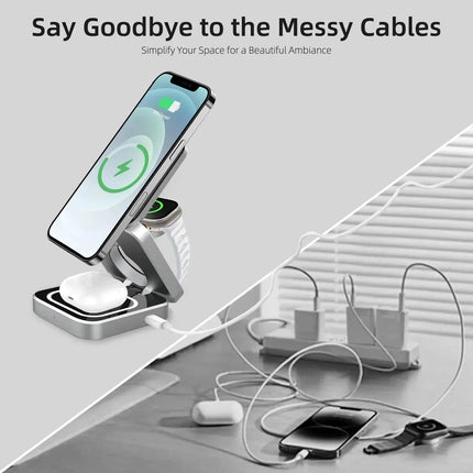 Powerful Three In One Wireless Charging Station For iPhone Apple Watch And AirPods Foldable Organizer Keeps Desk Tidy - GetGadgets