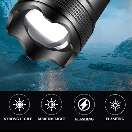 Powerful P70 Led Flashlights 5000LM Ultra Bright Tactical Light Emergency Spotlights Telescopic Zoom Light Built-in Battery - GetGadgets