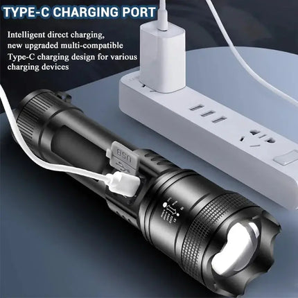 Powerful P70 Led Flashlights 5000LM Ultra Bright Tactical Light Emergency Spotlights Telescopic Zoom Light Built-in Battery - GetGadgets