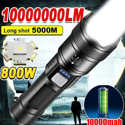 Powerful P70 Led Flashlights 5000LM Ultra Bright Tactical Light Emergency Spotlights Telescopic Zoom Light Built-in Battery - GetGadgets