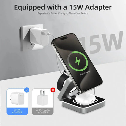 Powerful Three In One Wireless Charging Station For iPhone Apple Watch And AirPods Foldable Organizer Keeps Desk Tidy - GetGadgets