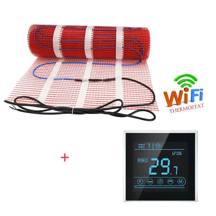 Underfloor Heating Mat With Thermostat Electric Radiant Warmmat Self-adhesive 1m2 100W/m2 For Ceramic Tile Wooden Floor Heating - GetGadgets
