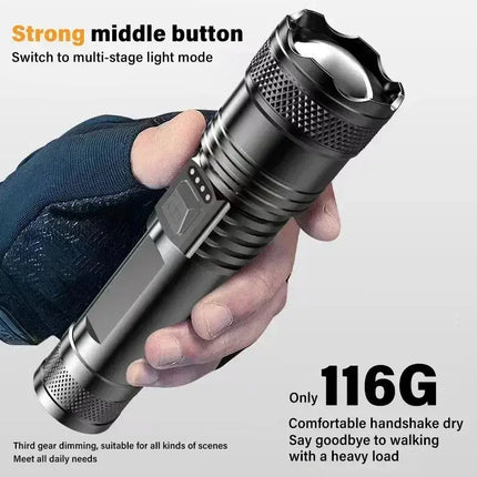 Powerful P70 Led Flashlights 5000LM Ultra Bright Tactical Light Emergency Spotlights Telescopic Zoom Light Built-in Battery - GetGadgets