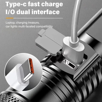 Powerful P70 Led Flashlights 5000LM Ultra Bright Tactical Light Emergency Spotlights Telescopic Zoom Light Built-in Battery - GetGadgets