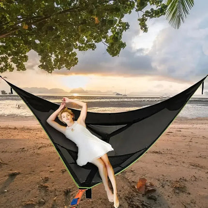 Portable Triangle Hammock Anti-Rollover Camping Hammock Multi Person Aerial Mat Convenient Hanging Sleep Bed for Hiking Travel - GetGadgets