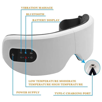 Smart  Electric Eye Massager Air Pressure Hot Compress Massage Glasses Foldable Bluetooth Music Eyes Massage USB Rechargeable - GetGadgets