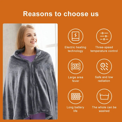 USB Heated Shawl Electric Blanket 3 Levels Cozy Home Office - GetGadgets
