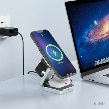 Powerful Three In One Wireless Charging Station For iPhone Apple Watch And AirPods Foldable Organizer Keeps Desk Tidy - GetGadgets