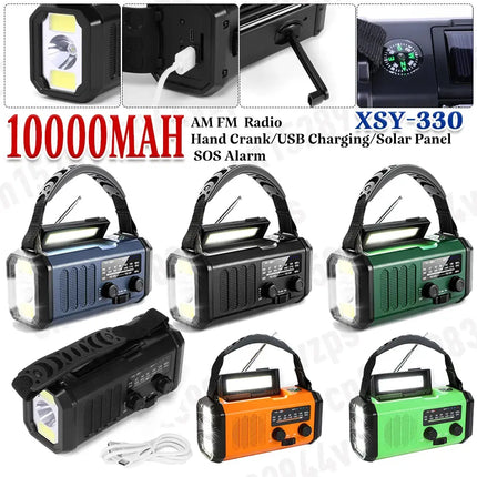 Solar Crank Emergency Radio 10000mAh Camping LED Flashlight - GetGadgets