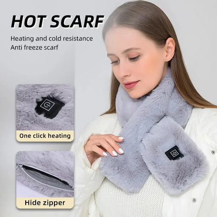 USB Soft Plush Heated Scarf for Women and Men Fashion Faux Fur Cold Resistant and Warm Winter Scarf Washable Neck Heating Scarf - GetGadgets