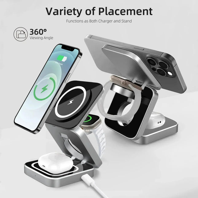 Powerful Three In One Wireless Charging Station For iPhone Apple Watch And AirPods Foldable Organizer Keeps Desk Tidy - GetGadgets