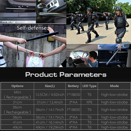 Baseball Bat LED Flashlight Self Defense 3800 Lumens - GetGadgets