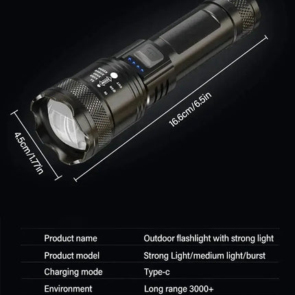 Powerful P70 Led Flashlights 5000LM Ultra Bright Tactical Light Emergency Spotlights Telescopic Zoom Light Built-in Battery - GetGadgets
