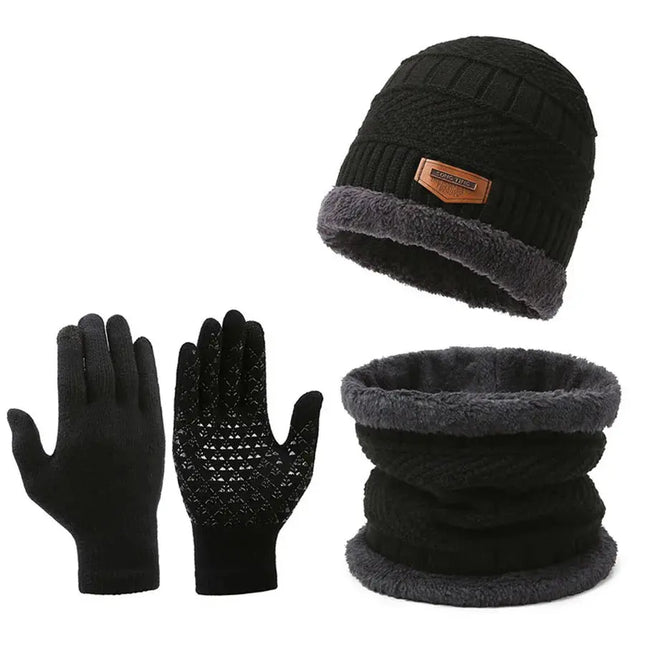 Men's Windproof Knit Hat Scarf Gloves Set For Winter - GetGadgets