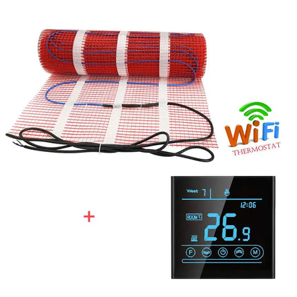 Underfloor Heating Mat With Thermostat Electric Radiant Warmmat Self-adhesive 1m2 100W/m2 For Ceramic Tile Wooden Floor Heating - GetGadgets
