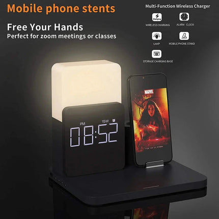 Epic 3in1 Wireless Charger With Clock Nightlight Tidy Desk - GetGadgets