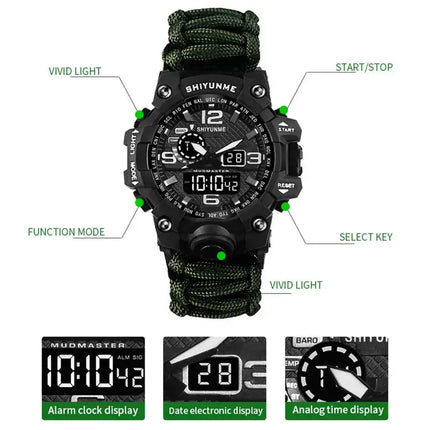 Outdoor Survival Watch Multifunctional Waterproof Military Tactical Paracord Watch Bracelet Camping Hiking Emergency Gear - GetGadgets