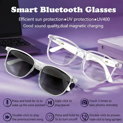 Smart Glasses Bluetooth Sunglasses Earphones UV400 Polarized Anti Blue Light Lens Driving Glasses Hands-free Call Music Camera - GetGadgets