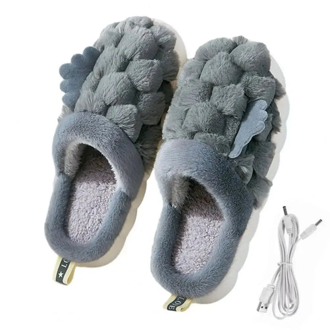 USB Men Women Heated Footwear Couple Foot Warmer Shoes Electric Heating Shoes Winter Warm Plush Slippers Indoor Home Slippers - GetGadgets