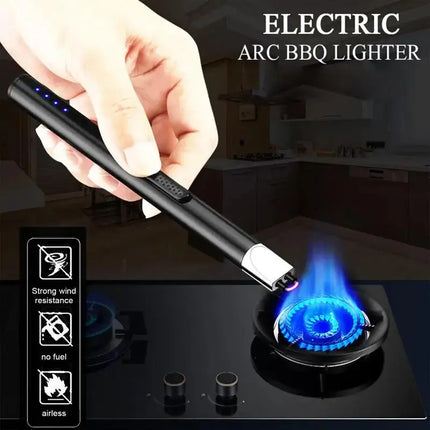 USB Electric Rechargeable Kitchen Lighter Electric Arc BBQ Lighter Windproof Flameless Plasma Ignition Long Gas Lighter - GetGadgets