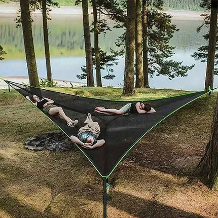Portable Triangle Hammock Anti-Rollover Camping Hammock Multi Person Aerial Mat Convenient Hanging Sleep Bed for Hiking Travel - GetGadgets
