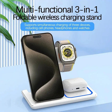 Powerful 30W 3-In-1 Wireless Charger With Foldable Dual-Coil Design For Fast Triple-Device Charging - GetGadgets