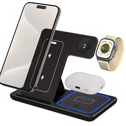 Powerful 30W 3-In-1 Wireless Charger With Foldable Dual-Coil Design For Fast Triple-Device Charging - GetGadgets