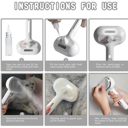 Amazing Pet Hair Spray Brush With Water Tank Boosts Grooming