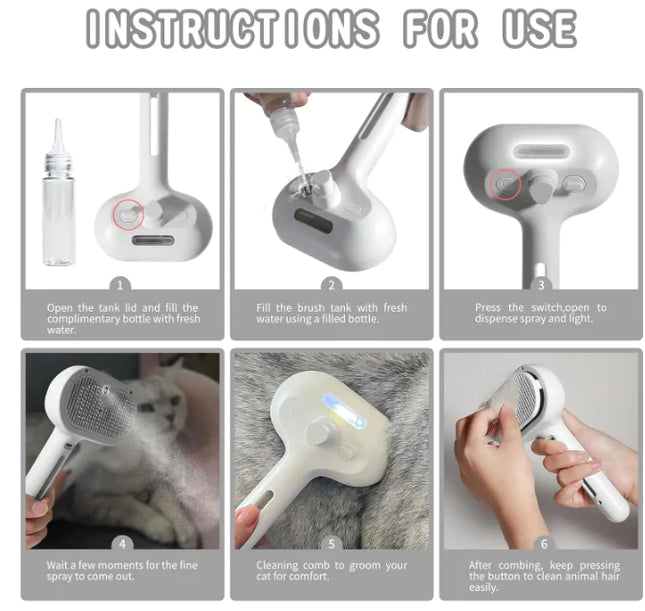 Amazing Pet Hair Spray Brush With Water Tank Boosts Grooming