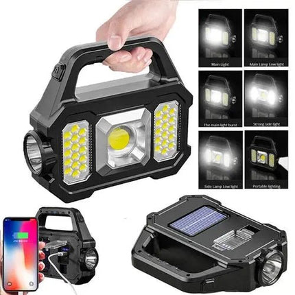 Powerful Solar LED Flashlight With Dual Light Sources For Camping USB Rechargeable Delivers Reliable Outdoor Lighting - GetGadgets